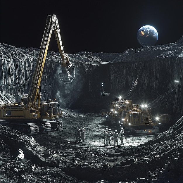 Photo lunar mining operation on the moons surface