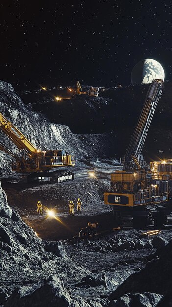 Photo lunar mining operation on the moons surface