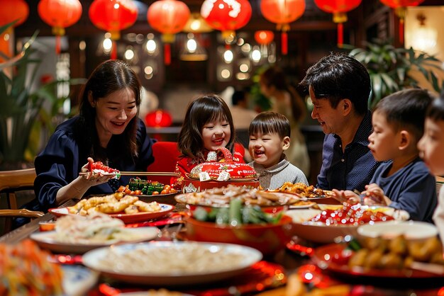 Lunar New Year celebration with family food and joy