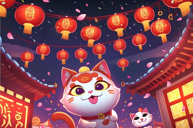 Lunar new year, cute cat, year of the cat background