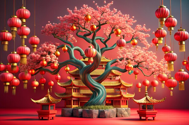 Lunar new year festive background with red decoration