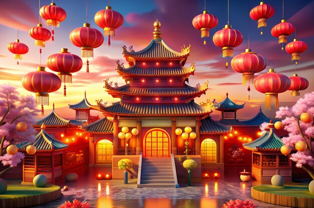 Lunar new year festive background with red decoration