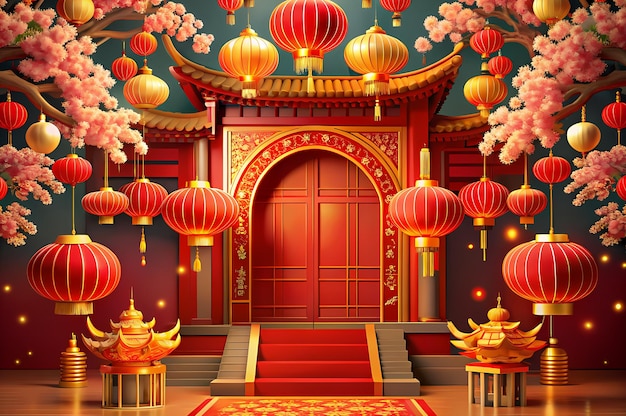 Lunar new year festive background with red decoration