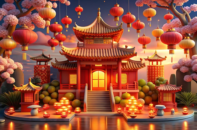 Lunar new year festive background with red decoration