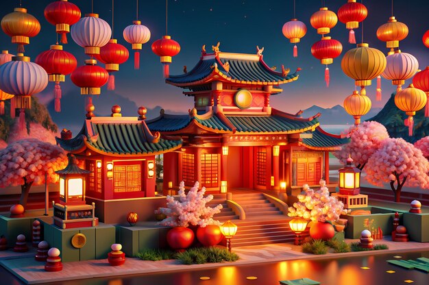 Lunar new year festive background with red decoration