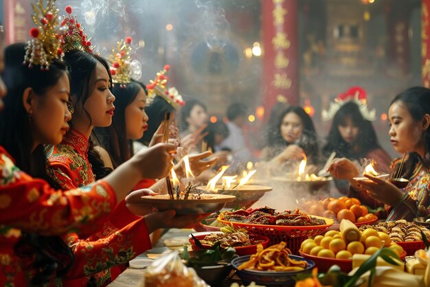 Photo lunar new year temple rituals cultural significance family gathering