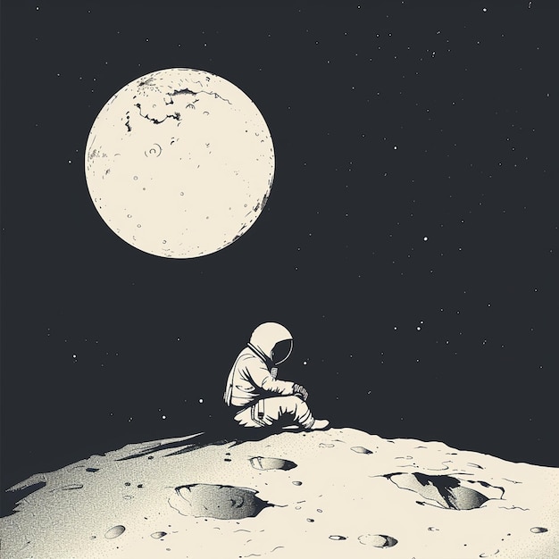 Photo lunar solitude a minimalist depiction of an astronaut on the moon by randall munroe