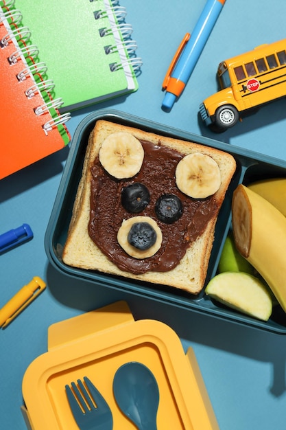 Lunch box for kid to eat at school top view