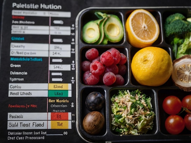 Photo a lunch box with a full tray of food including a full tray of fruit and veggies