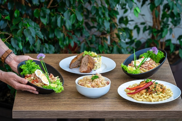 Lunch menu on a wooden dining table