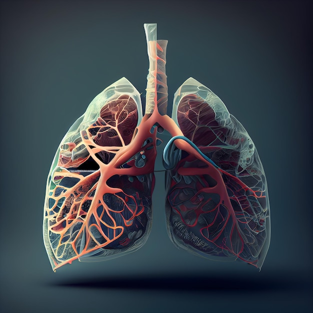 Lungs anatomy on dark background 3D illustration 3D rendering