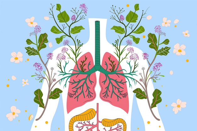 Photo lungs anatomy with flowers leaves and plants illustration