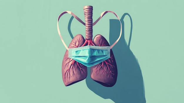 Photo lungs are depicted wearing a protective mask to symbolize health and safety