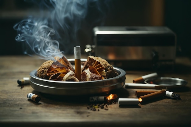 Lungs in an ashtray with a cigarette The concept of the dangers of smoking