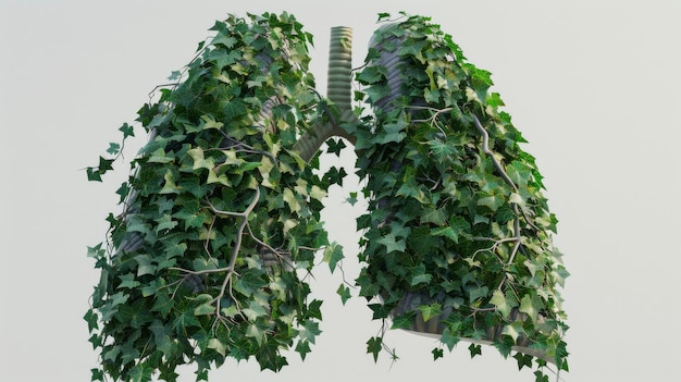 Lungs Covered With Green Plants Against A Clear Background High Quality