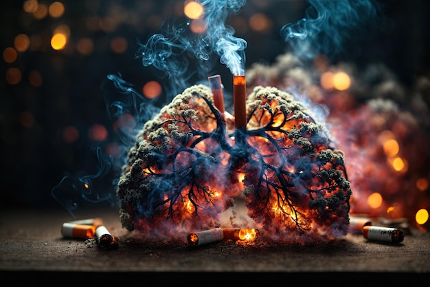 Lungs filled with cigarette smoke diseased lungs smoke ai generative