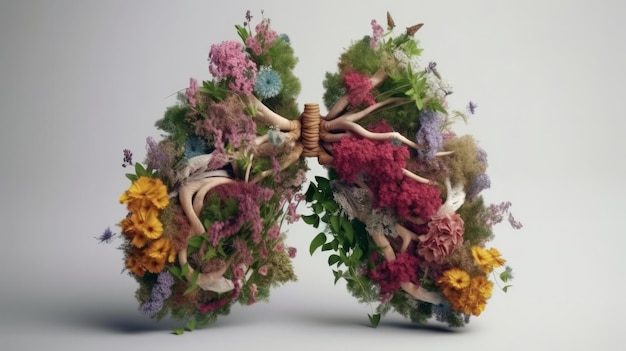 Lungs made from flowers and nature Air pollution concept Generative ai