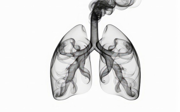 the lungs of a man made of smoke on a white background