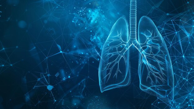 Lungs medical and technology with d hologram on screen for innovation research or science computer