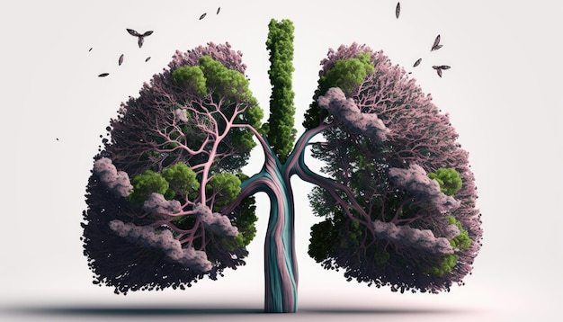 Lungs in the Shape of a Tree as a Surreal Reminder of our Planet's Fragility