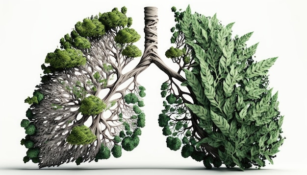 Lungs in the Shape of a Tree Emphasizing the Connection between Human Health and the Environment