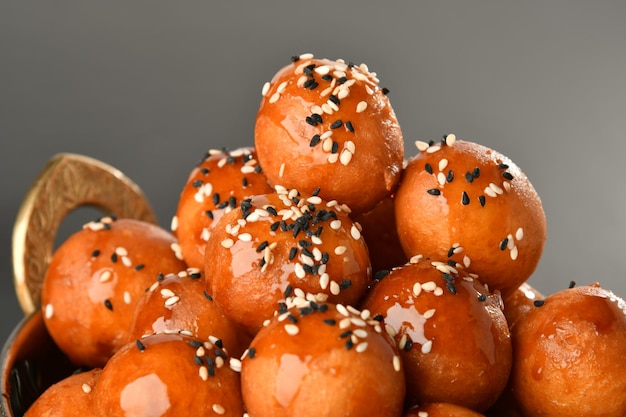 luqaimat or lokma. Freshly fried Lokma piled high a popular middle eastern dessert