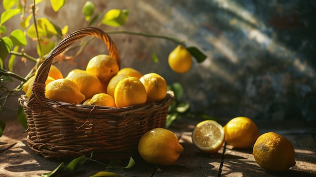 Luscious Citrus Delight A Vibrant Basket Overflowing With Handpicked Lemons Resting on