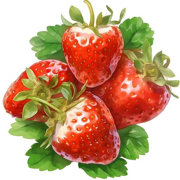 Luscious Strawberries with Fresh Green Leaves