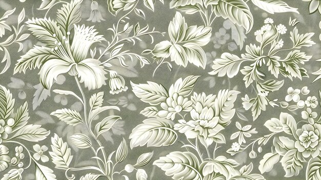 Lush Botanical Floral Pattern with VintageInspired Ornate Leaves and Foliage