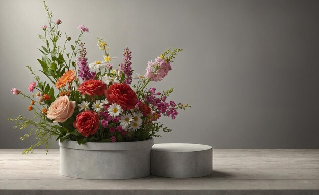 Lush bouquet in minimalist concrete vase vivid colors perfect for home decor gift idea