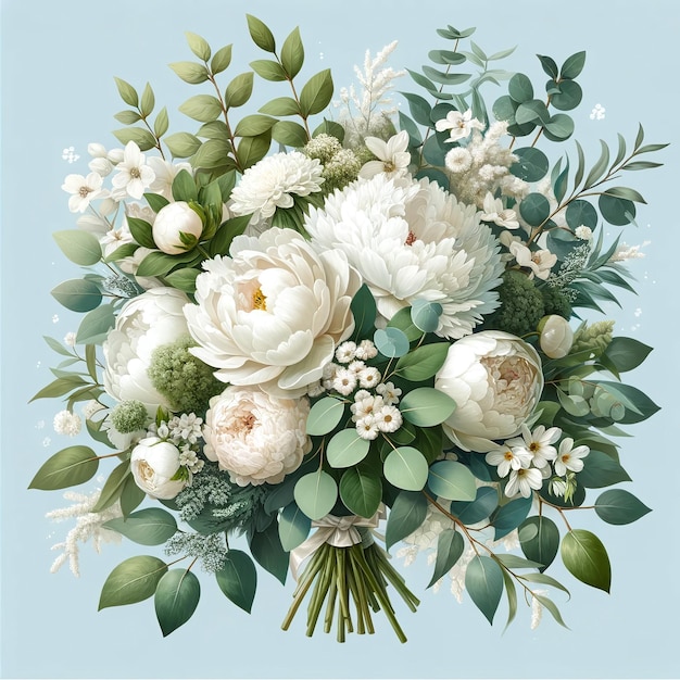 lush bouquet with a variety of textures including full white flowers