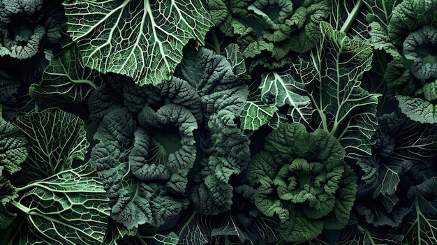 Photo lush canopy of green cabbage leaves forming an intricate natural pattern