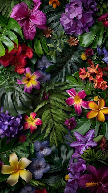 Lush colorful tropical flower wall