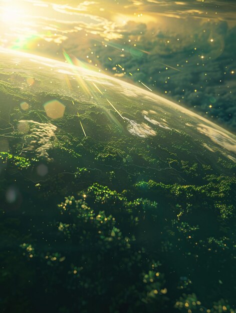 Lush Earth sunbeam illumination cosmic backdrop close up green lands visible natural light