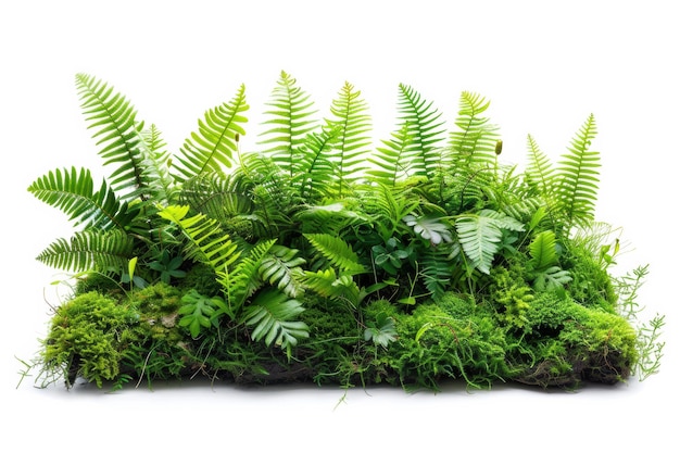 Lush Fern and Moss Display Against White Background