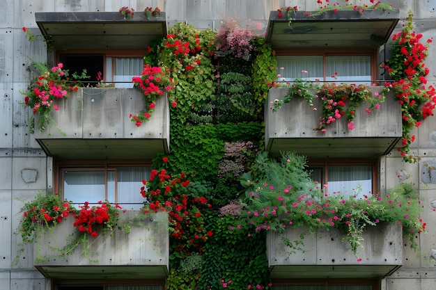 Lush Floral Facade A Vibrant Display of Nature on Urban Balconies