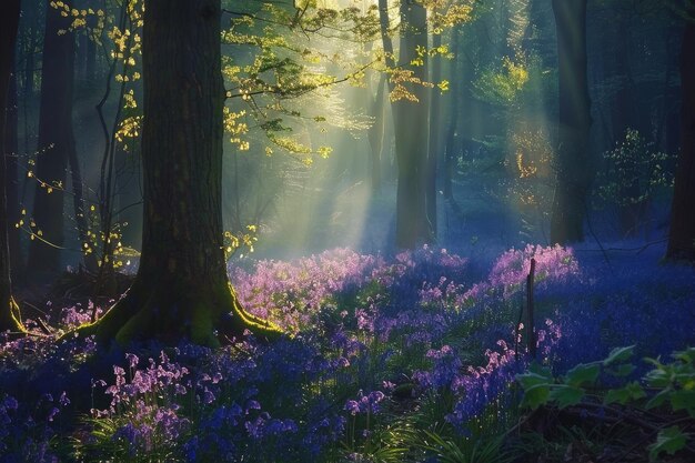 Lush Forest Abloom With Purple Flowers