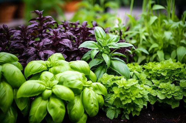 Lush Garden Display of Basil Varieties