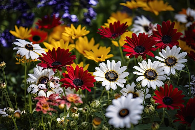 Lush garden displays variety of colorful flowers generative IA