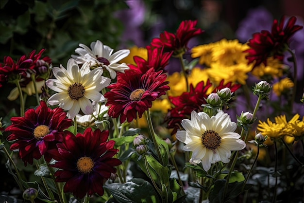 Lush garden displays variety of colorful flowers generative IA