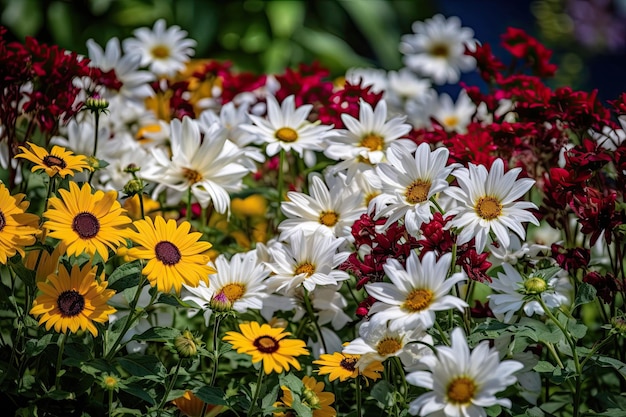 Lush garden displays variety of colorful flowers generative IA