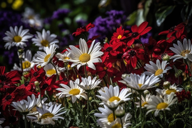 Lush garden displays variety of colorful flowers generative IA