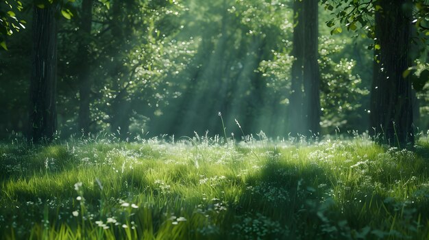 Photo lush grass texture immersed in the depths of the forest ai image