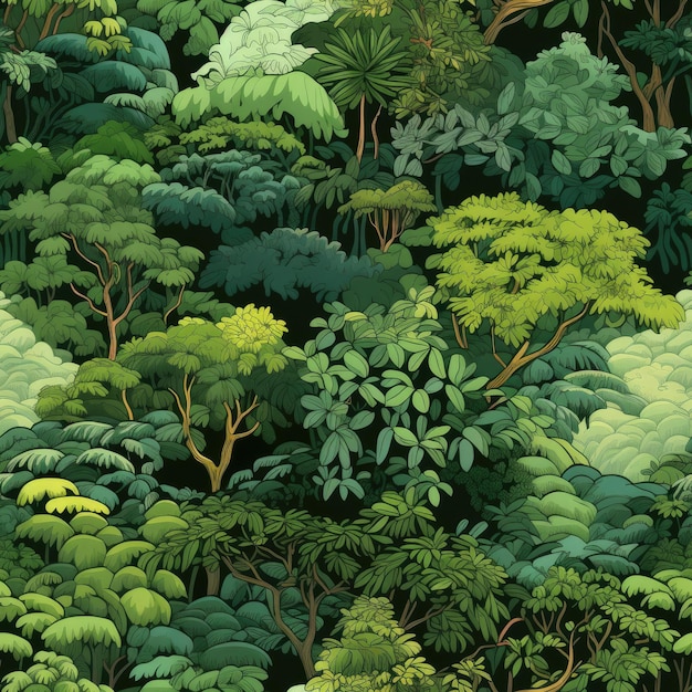 Lush green canopy of trees in a rainforest