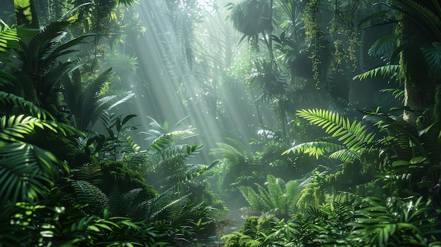 Lush Green Ferns Bathed in Sunlight in a Tranquil Forest Setting Perfect for Nature and Wellness