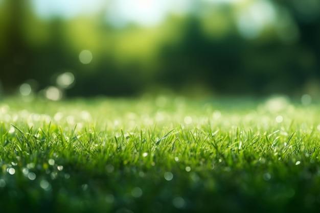 Lush green field with bright blue sky in background