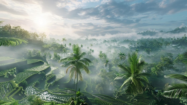 Lush Green Forest in Traditional Balinese Rice Terraces Bali Indonesia