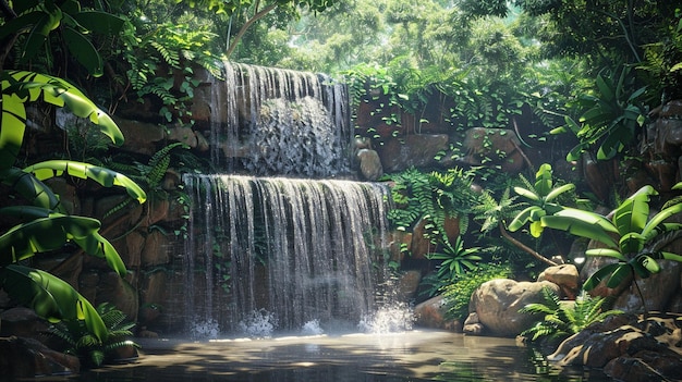 Lush Green Forest Waterfall Scene