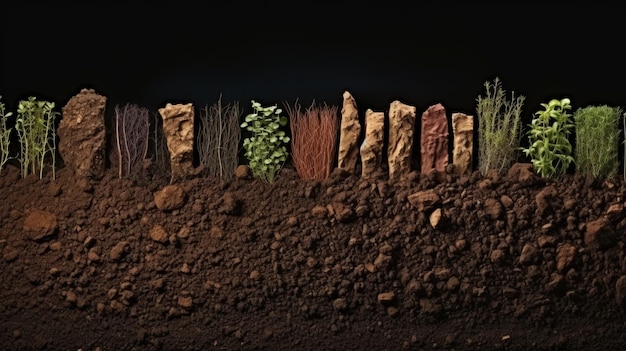 Photo lush green grass on soil layers cross section reveals intricate underground structure