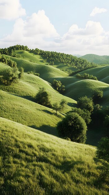 Photo lush green hills under a bright sky showcasing natural beauty